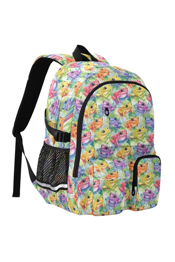 Colorful Frogs Print Student Backpack School Bookbag Large Laptop Daypack Travel Bag