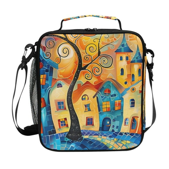 ALAZA Colorful Houses Art Trees Lunch Box Insulated Lunch Bag Reusable Thermal Cooler Tote School Picnic