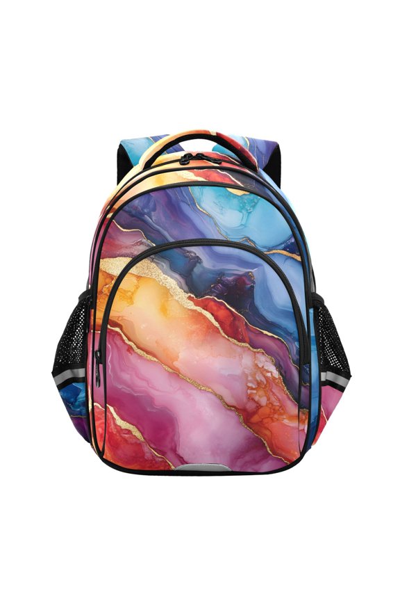 Colorful Marble School Backpack Elementary Bag Bookbag Travel Rucksack