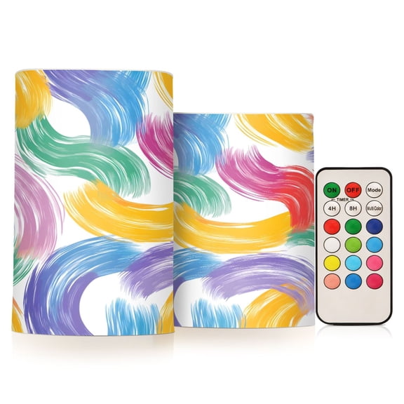 ALAZA Colorful Stripes Pattern 2 PCs LED Flickering Flameless Candles with Remote Timer Battery Operated Candle