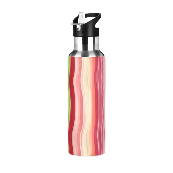 ALAZA Colorful Wavy Lines Water Bottle Insulated Flask Stainless Steel Straw Lid 20 oz