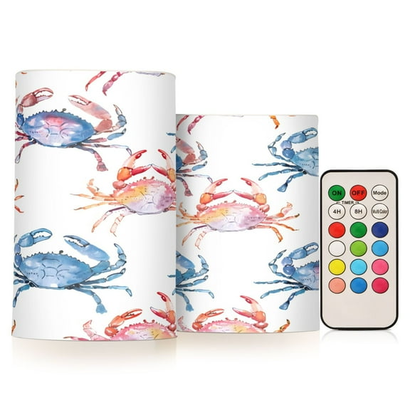 ALAZA Colors Crabs 2 PCs LED Flickering Flameless Candles with Remote Timer Battery Operated Candle