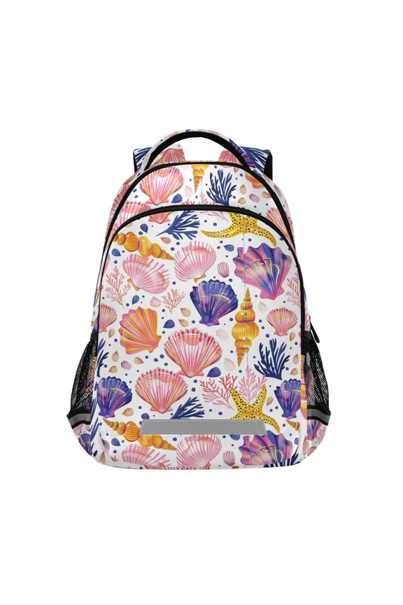 Conch and Sea Shells Leaves Backpack Elementary School Bag Bookbag Travel Rucksack