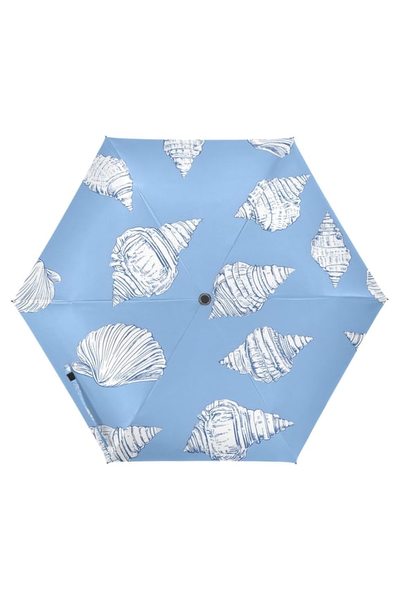 Conch on Blue UPF 50+ Compact Folding Umbrella for Rain Travel Umbrella Packable