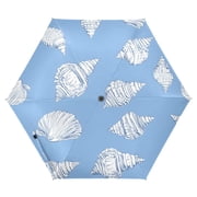 ALAZA Conch on Blue UPF 50+ Compact Folding Umbrella for Rain Travel Umbrella Packable