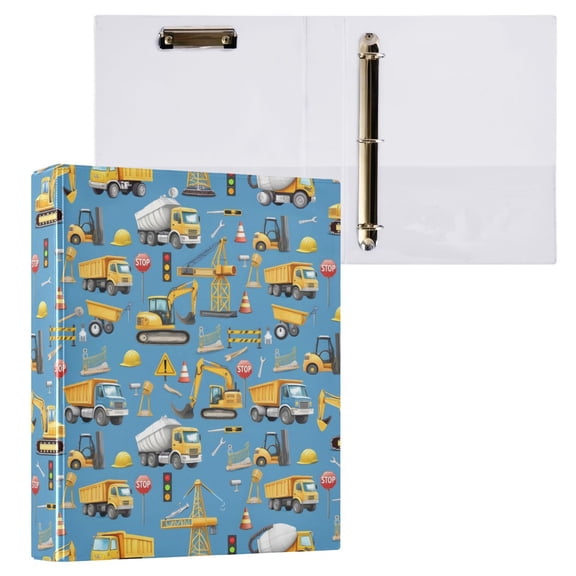 ALAZA Construction Cartoon Trucks Hardcover 3 Ring Binder 1.5" D-Rings with Interior Pockets Binders School 1 PC