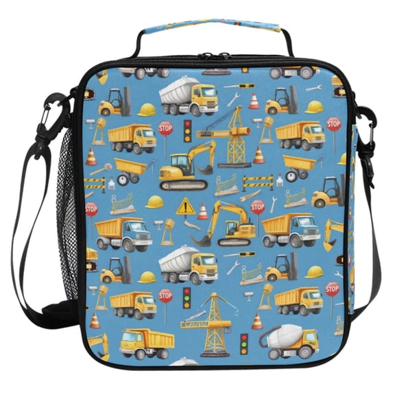 ALAZA Construction Cartoon Trucks Lunch Box Insulated Cooler Lunch Bag with Shoulder Strap Meal Prep Tote