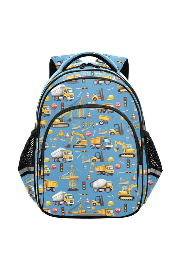 Construction Cartoon Trucks School Backpack Elementary Bag Student Bookbag Travel Rucksack