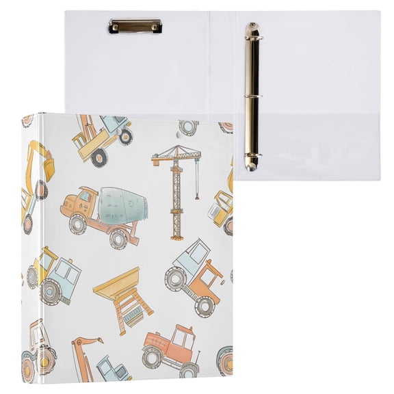 ALAZA Construction Crane and Backhoe Hardcover 3 Ring Binder 1.5" D-Rings with Interior Pockets Binders School 1 PC