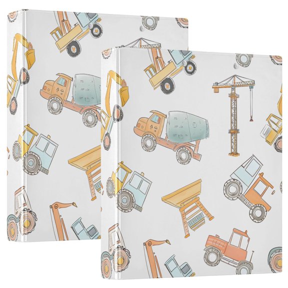 ALAZA Construction Crane and Backhoe Hardcover 3 Ring Binder 1.5" D-Rings with Interior Pockets Binders School 2 PCs
