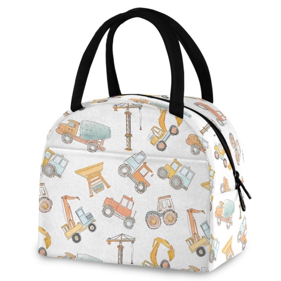 ALAZA Construction Crane and Backhoe Insulated Lunch Box Reusable Cooler Tote Bag Work Office Picnic