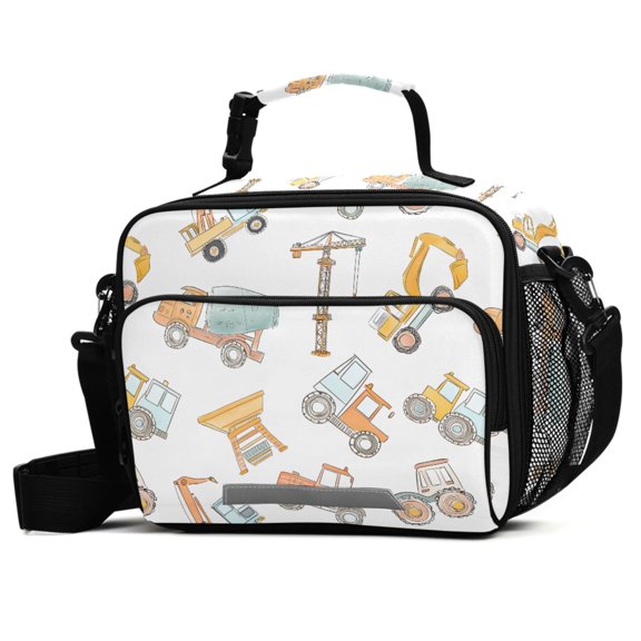 ALAZA Construction Crane and Backhoe Lunch Box Insulated Cooler Bag Reusable Tote Bags with Shoulder Strap