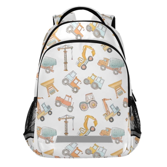 ALAZA Construction Crane and Backhoe Pattern Backpack Elementary School Bags Student Bookbag Travel Rucksack