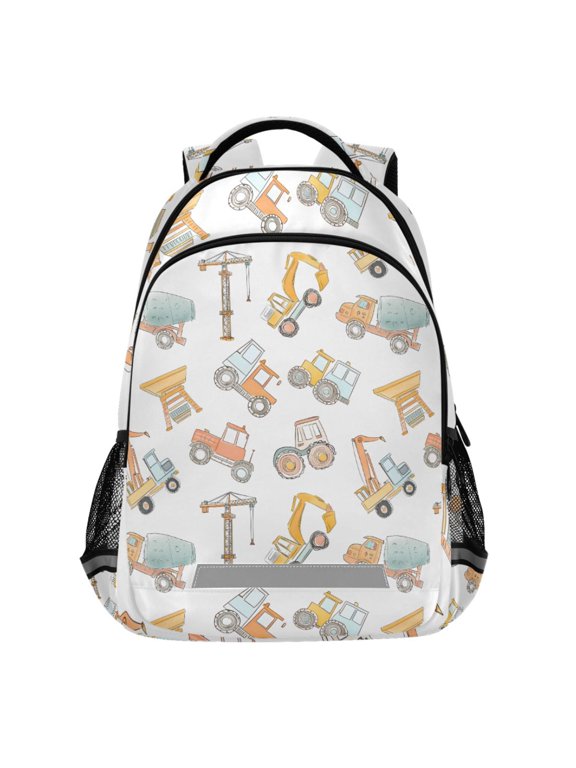 Construction Crane and Backhoe Pattern Backpack Elementary School Bags Student Bookbag Travel Rucksack