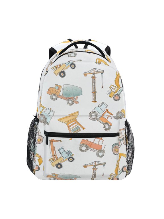 Construction Crane and Backhoe Pattern Kids School Backpack Elementary Student Bookbag for Girls Boys Laptop Bags Travel Daypack