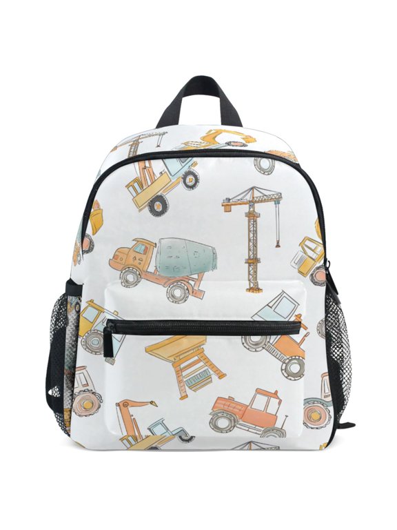 Construction Crane and Backhoe Pattern Kids Backpack for Preschool Kindergarten Toddler Bags