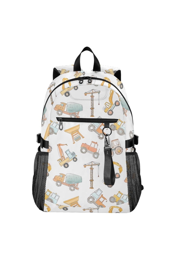Construction Crane and Backhoe Pattern School Backpack Travel Laptop Bag College Bookbag Casual Daypack for Women Men