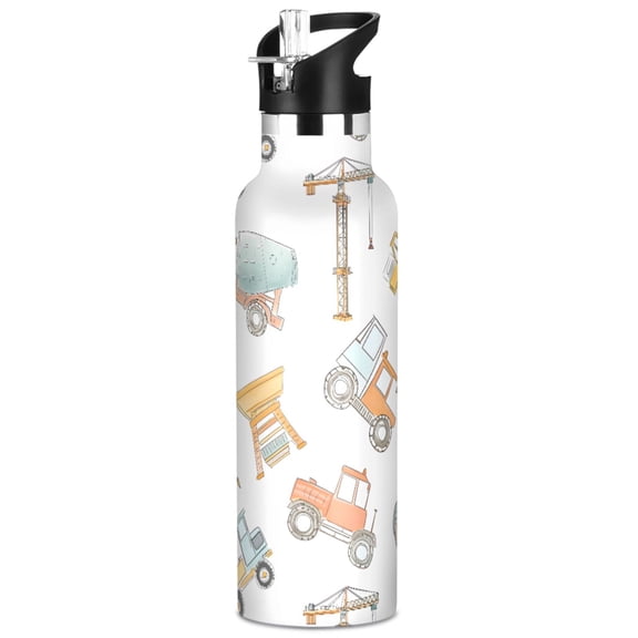 ALAZA Construction Crane and Backhoe Pattern Stainless Steel Water Bottle Vacuum Insulated Leak-Proof Tumbler with Straw Handle 20oz