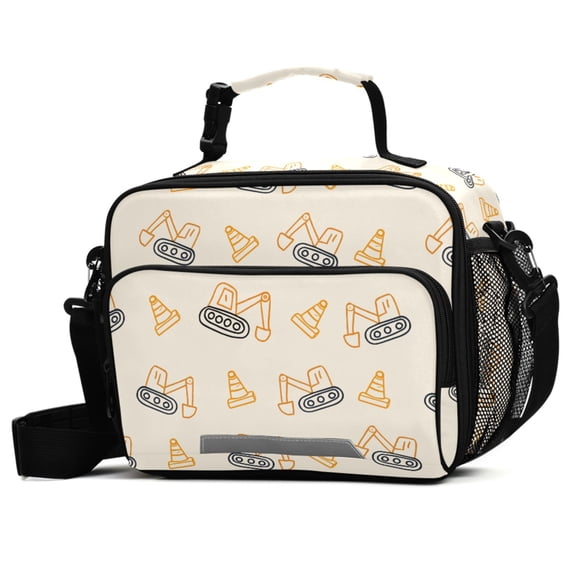 ALAZA Construction Excavator Vehicles Lunch Box Insulated Cooler Bag Reusable Tote Bags with Shoulder Strap