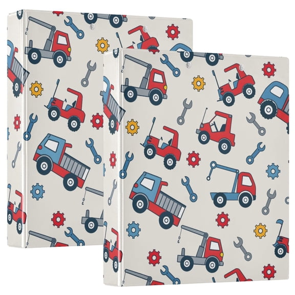 ALAZA Construction Trucks Cute Hardcover 3 Ring Binder 1.5" D-Rings with Interior Pockets Binders School 2 PCs