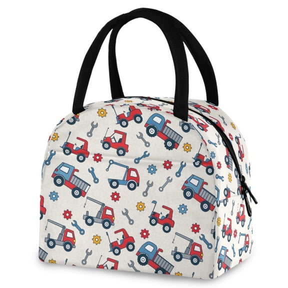 ALAZA Construction Trucks Cute Insulated Lunch Box Reusable Cooler Tote Bag Work Office Picnic