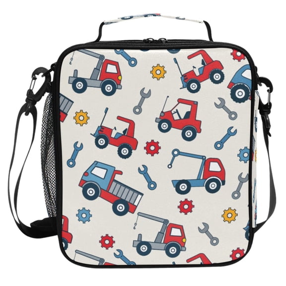 ALAZA Construction Trucks Cute Lunch Box Insulated Cooler Lunch Bag with Shoulder Strap Meal Prep Tote