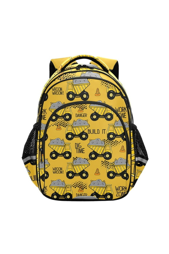 Construction Trucks Yellow School Backpack Elementary Bag Bookbag Travel Rucksack