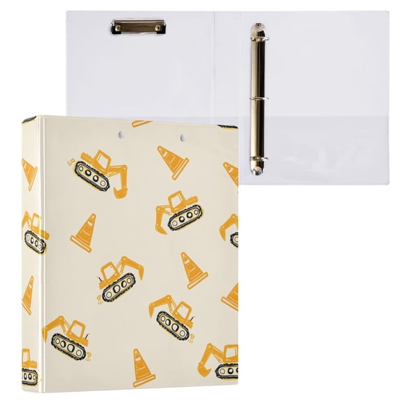 ALAZA Construction Vehicles Excavator Hardcover 3 Ring Binder 1.5" D-Rings with Interior Pockets Binders School 1 PC