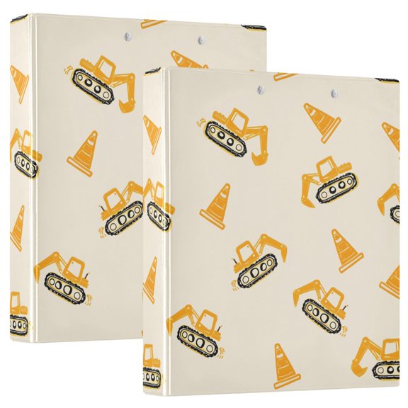 ALAZA Construction Vehicles Excavator Hardcover 3 Ring Binder 1.5" D-Rings with Interior Pockets Binders School 2 PCs