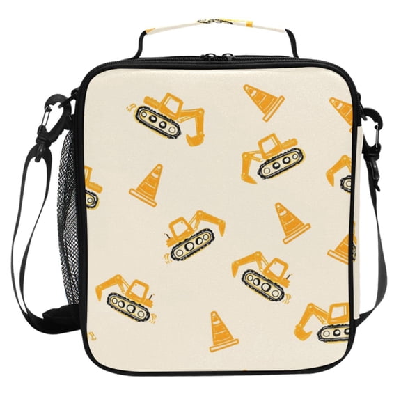 ALAZA Construction Vehicles Excavator Lunch Box Insulated Cooler Lunch Bag with Shoulder Strap Meal Prep Tote