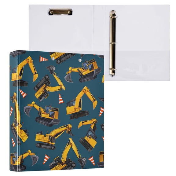 ALAZA Construction Vehicles Hardcover 3 Ring Binder 1.5" D-Rings with Interior Pockets Binders School 1 PC
