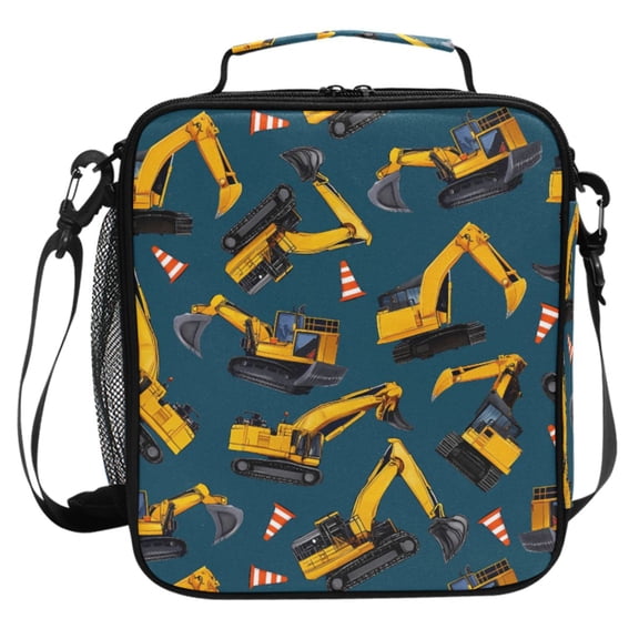 ALAZA Construction Vehicles Lunch Box Insulated Cooler Lunch Bag with Shoulder Strap Meal Prep Tote