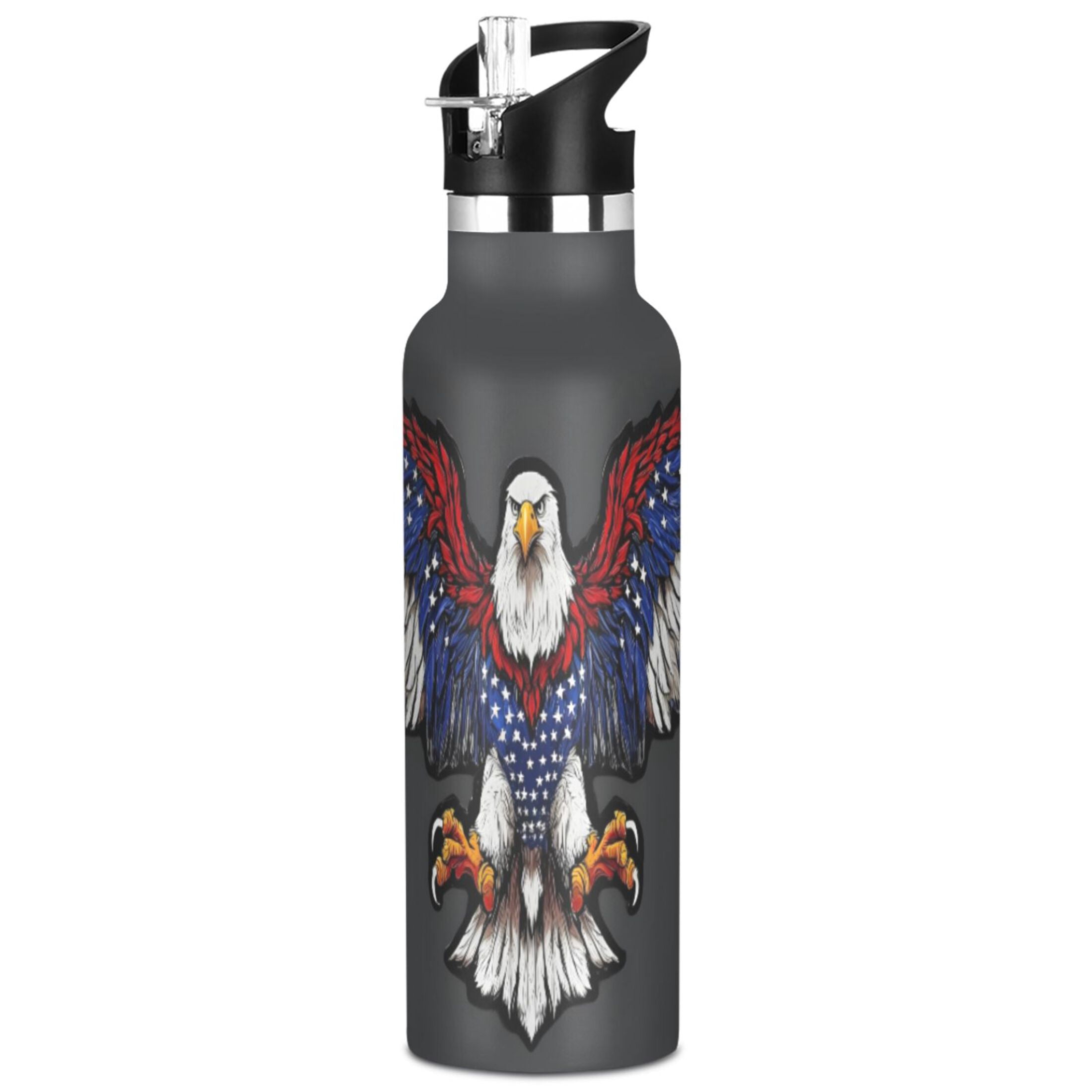 ALAZA Cool American Eagle Pattern Stainless Steel Water Bottle Vacuum Insulated Leak-Proof Tumbler with Straw Handle 20oz
