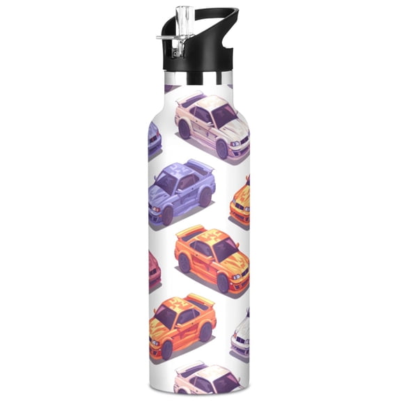 ALAZA Cool Cars Pattern Stainless Steel Water Bottle Vacuum Insulated Leak-Proof Tumbler with Straw Handle 20oz