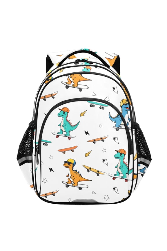 Cool Dinosaur Skating School Backpack Elementary Bag Student Bookbag Travel Rucksack