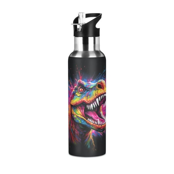 ALAZA Cool Dinosaur Water Bottle Insulated Flask Stainless Steel Straw Lid 20 oz