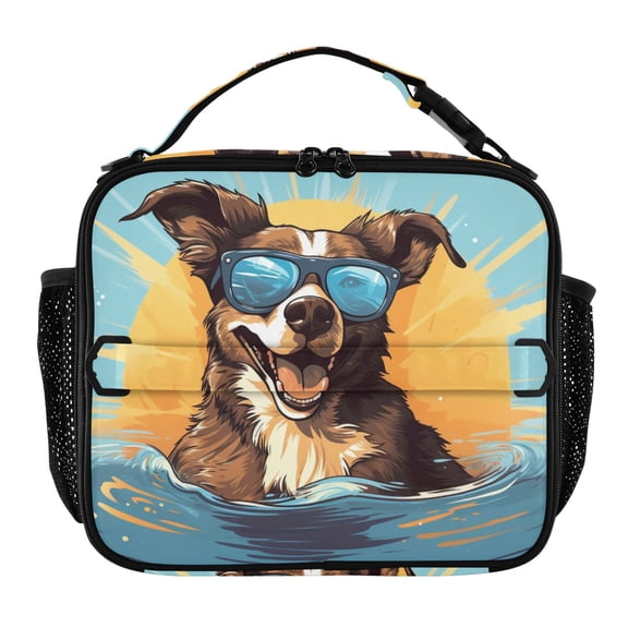 ALAZA Cool Dog on Sea Lunch Box Insulated Lunch Bag Cooler Tote with Shoulder Strap