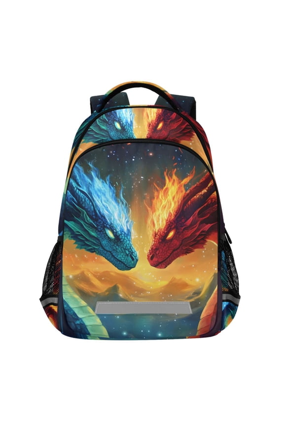 Cool Dragon with Fire Pattern Backpack Elementary School Bags Student Bookbag Travel Rucksack