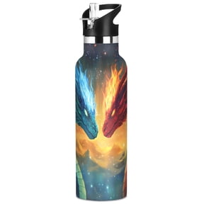 ALAZA Cool Dragon with Fire Pattern Stainless Steel Water Bottle Vacuum Insulated Leak-Proof Tumbler with Straw Handle 20oz