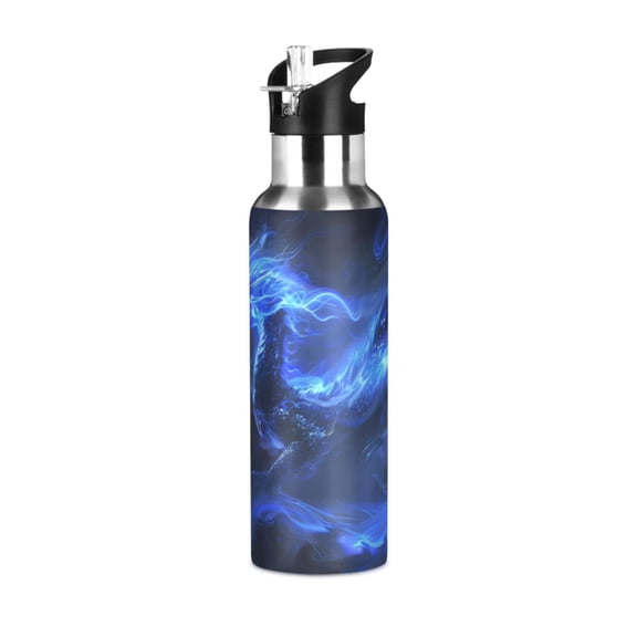 ALAZA Cool Dragon with Flames Water Bottle Insulated Flask Stainless Steel Straw Lid 20 oz