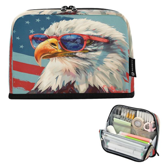 ALAZA Cool Eagle Sunglasses Pencil Case Pen Pouch Bag Large Capacity Organizer