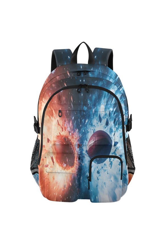 Cool Footballs Rugby Print Student Backpack School Bookbag Large Laptop Daypack Travel Bag