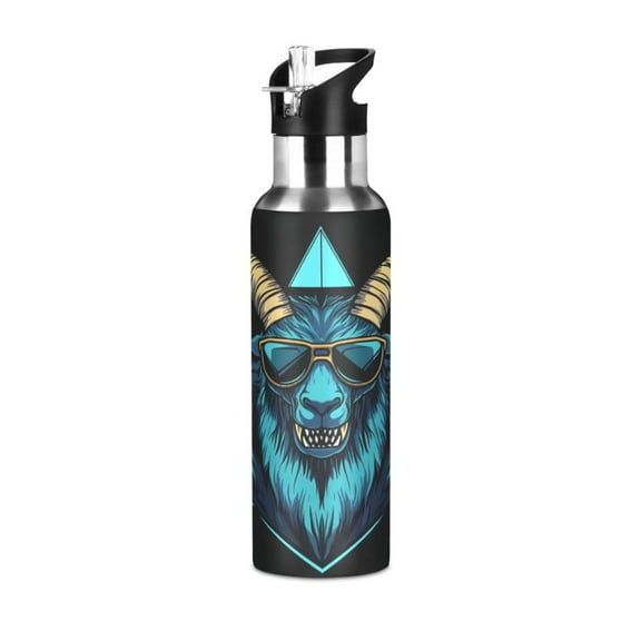 ALAZA Cool Goat Water Bottle Insulated Flask Stainless Steel Straw Lid 20 oz
