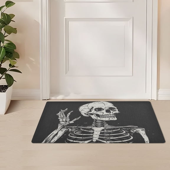 ALAZA Cool Human Skeleton Door Mat Outdoor Indoor Entrance Low Profile Floor Rugs 32"x20"