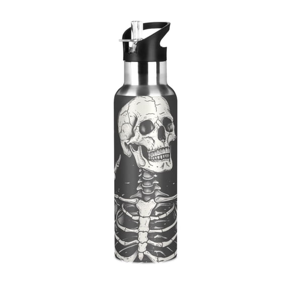 ALAZA Cool Human Skeleton Water Bottle Insulated Flask Stainless Steel Straw Lid 20 oz