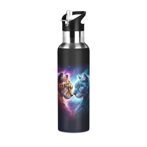 ALAZA Cool Leopard Cheetah Water Bottle Insulated Flask Stainless Steel Straw Lid 20 oz