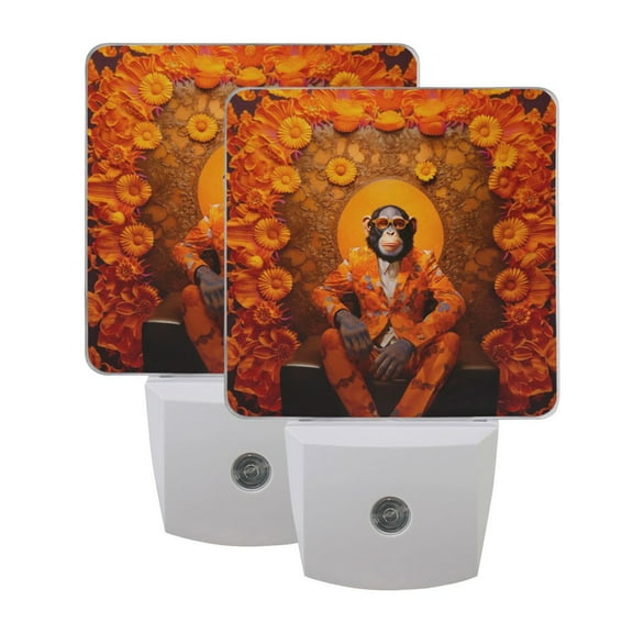 ALAZA Cool Monkey Night Lights 2 Pack Plug-in Wall LED Nightlight Auto Dusk-to-Dawn Sensor Lamps