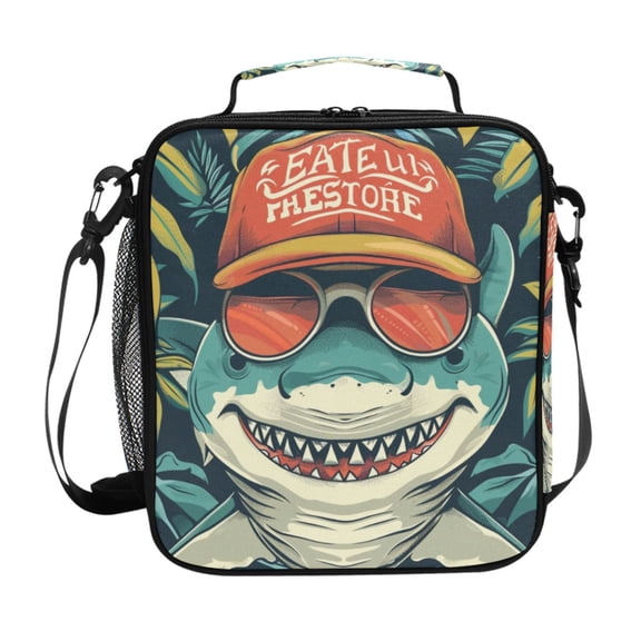 ALAZA Cool Shark with Sunglasses Lunch Box Insulated Lunch Bag Reusable Thermal Cooler Tote School Picnic
