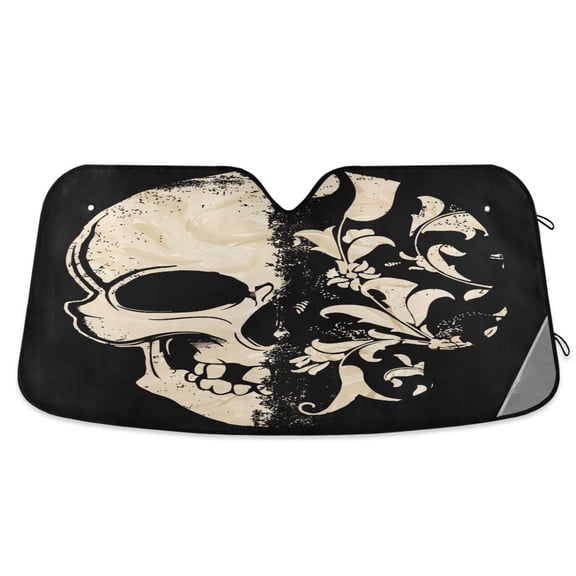 ALAZA Cool Skull Skeleton Windshield Sun Shade Car Foldable Sun Visor Block UV Rays Protector 57"x31.5"