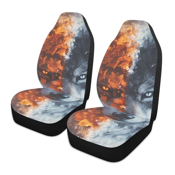 ALAZA Cool Winter Wolf Car Seat Covers 2 PCs Universal Auto Front Seats Interior Protector